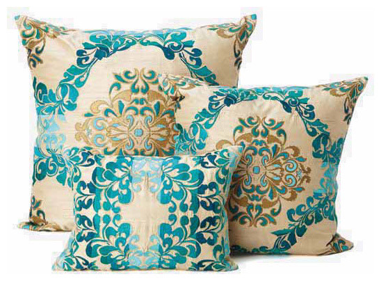 Kim Seybert Teal Brocade Throw Pillows - Decorative Pillows - los angeles - by Gracious Style